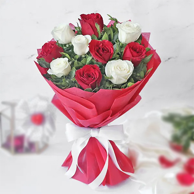 "Red and White Roses Bouquet (Krish) - Click here to View more details about this Product